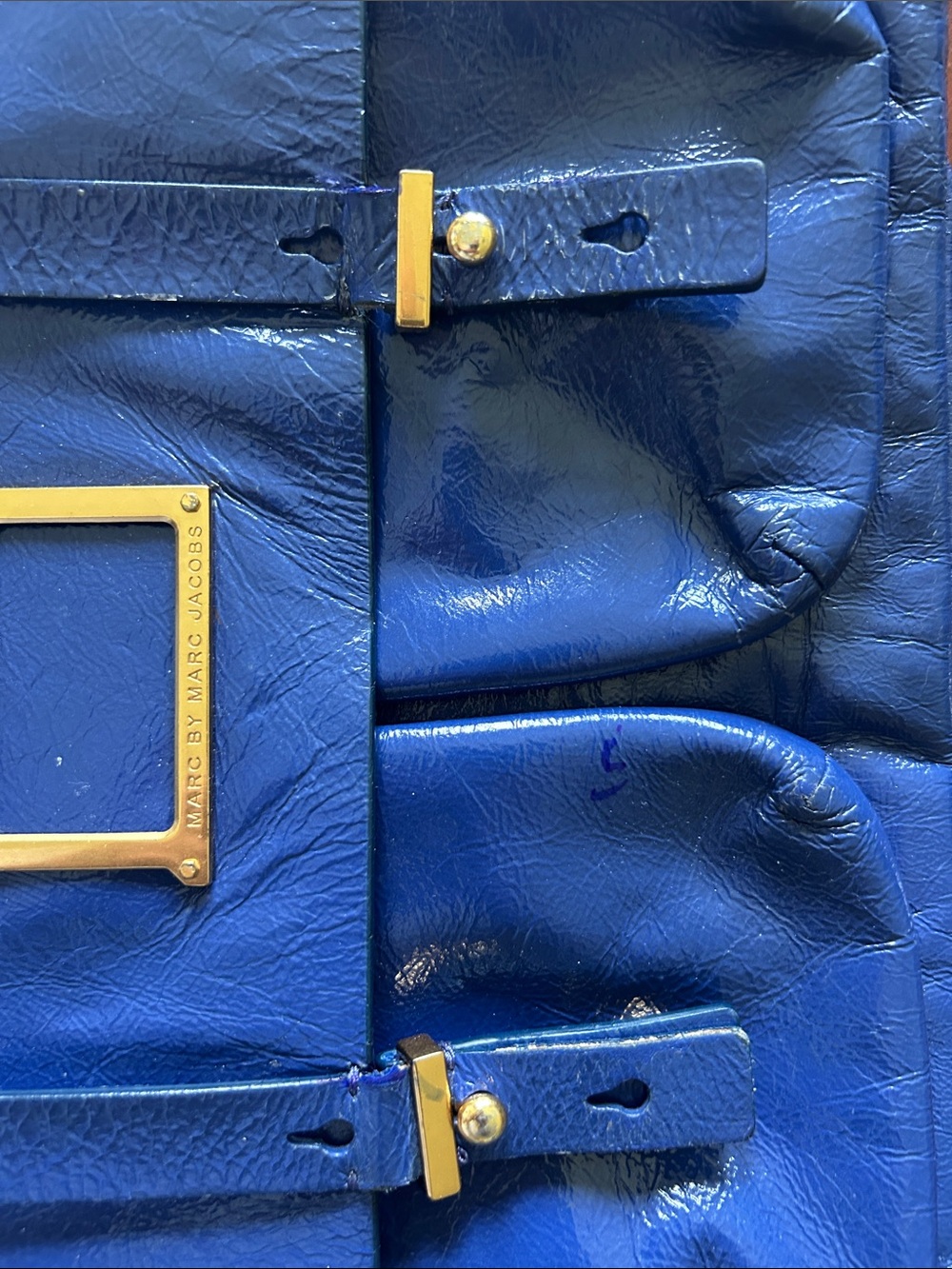 Marc Jacobs Royal Blue Leather Satchel with Gold Hardware - Picture 6 of 9